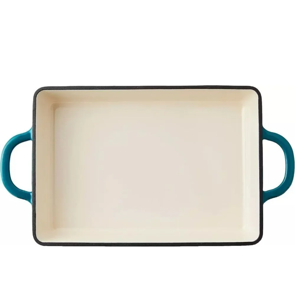 CROCK POT Artisan 13 Inch Enameled Cast Iron Lasagna Pan, Teal Ombre